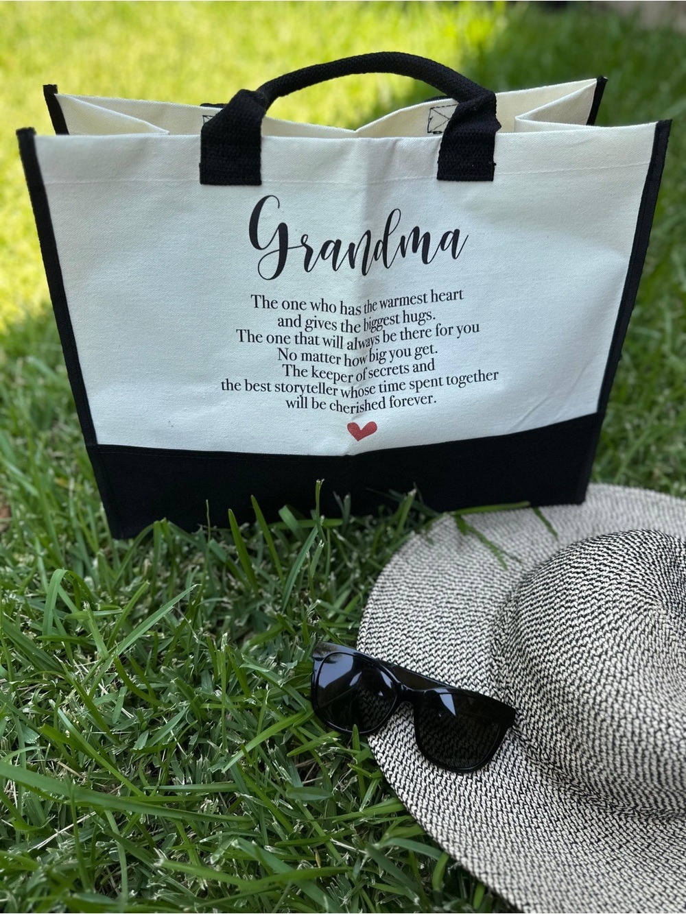 Grandma Canvas Tote Bag Black & Cream Reusable Gift Bag